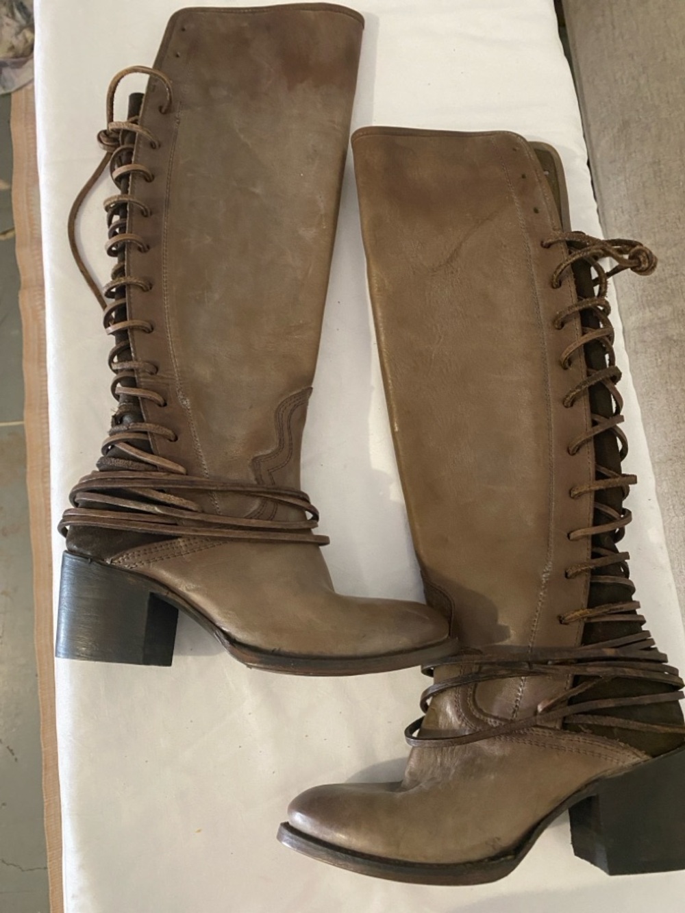 Freebird by Steven Taupe Brown Lace-Up Leather Heeled Boots - Picture 2 of 7